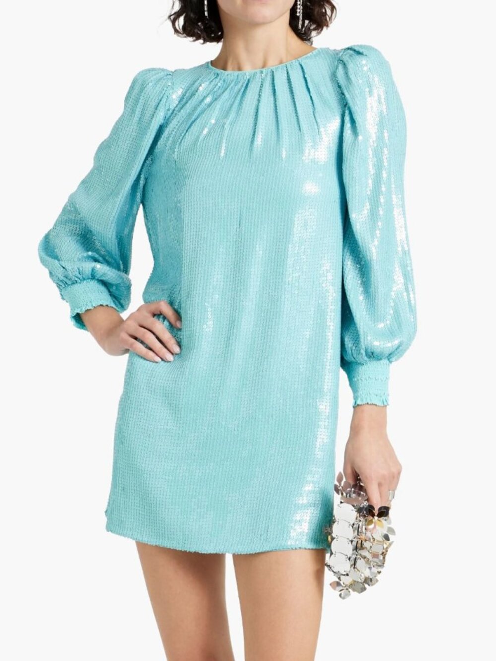 Alice + Olivia "Pauletta" Sequin-Embellished Mini-Dress, Aqua